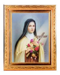  ST. THERESE IN A FINE DETAILED SCROLL CARVINGS ANTIQUE GOLD FRAME 